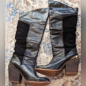 Lucky Brand ‘Edina’ Leather Slouch Boot Round Toe, Tall, Chunky Heel